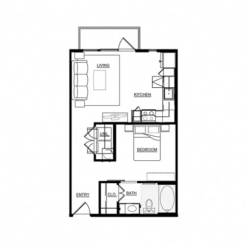 Floor plan for studio, 1 bath, 583 sqft